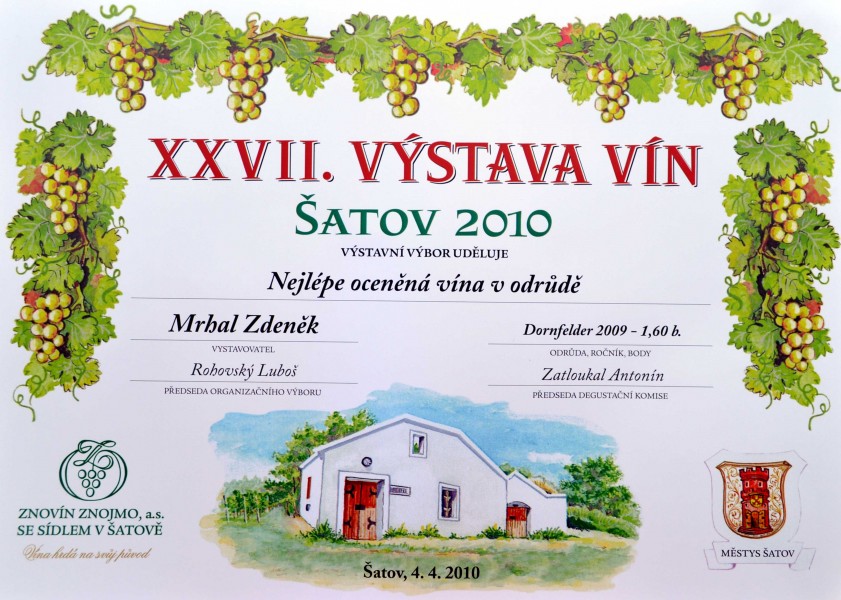 Nejlépe oceněné víno v odrůdě – Šatov 2010